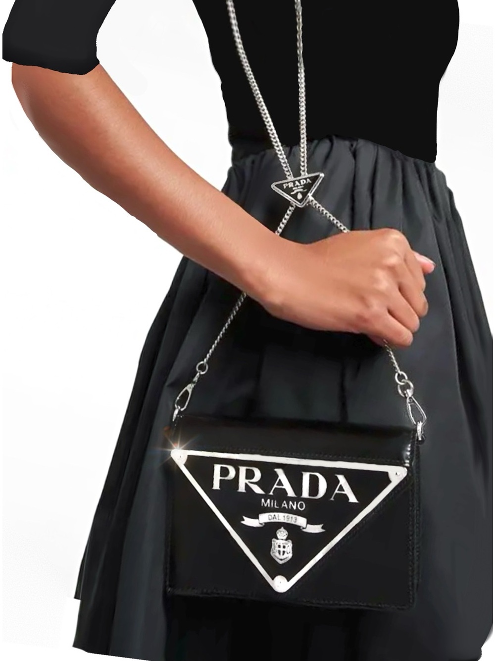 Spazzolato Triangle Logo Plate Flap Chain Crossbody Bag Black